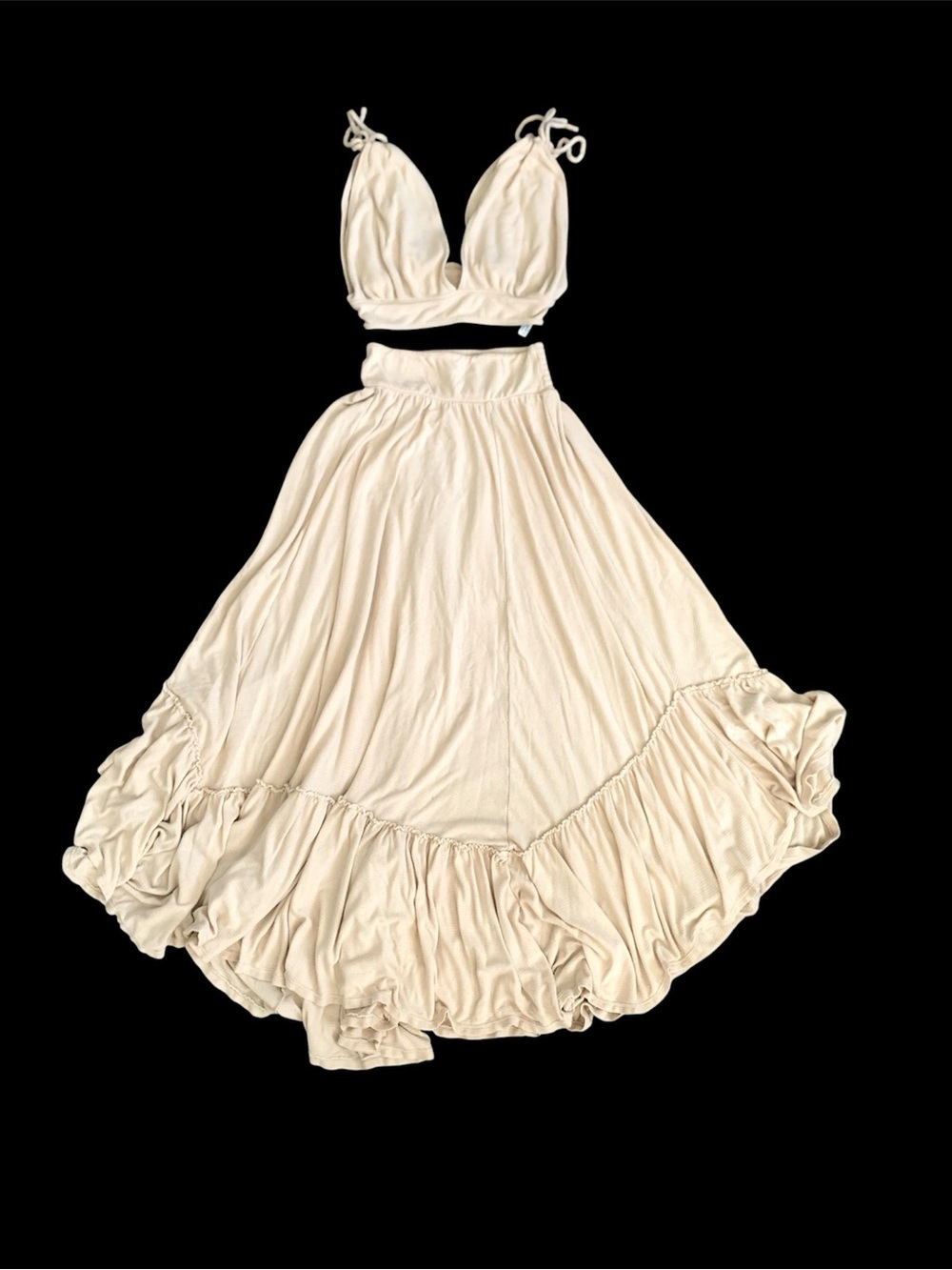 Free People Beach Ashlyn maxi skirt /top set,cream boho FLOWEY 2pc sz S/P -FIRM